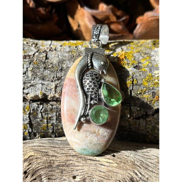 925 silver overlay ocean‎ jasper pendant - Picture 3 of 6